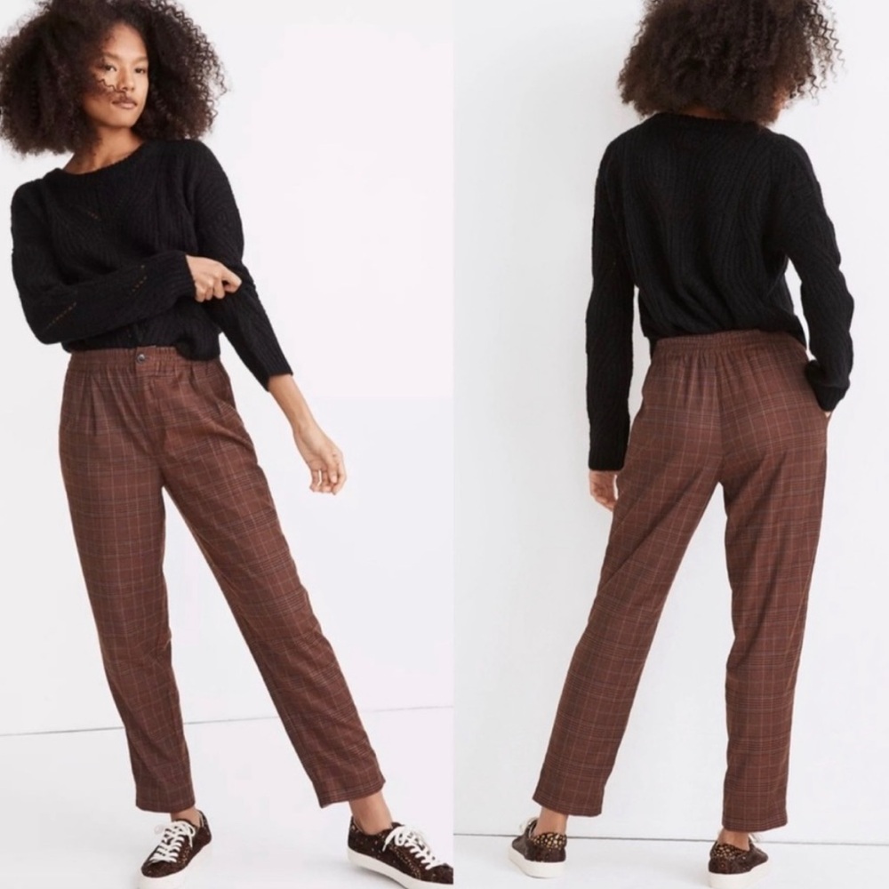 Madewell Plaid Flannel Track Trousers Brown